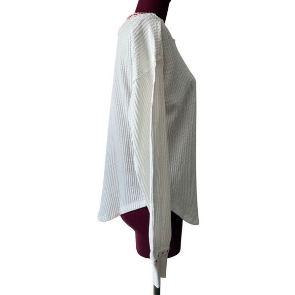 FREE PEOPLE HOLLY HENLEY size XS White Ivory Embroidered Boho Thermal - Picture 12 of 14